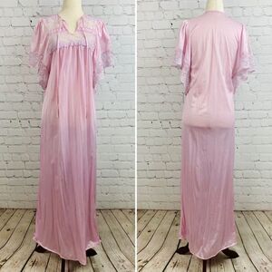 VTG 70s Erica Loren NY Lavender/Pink Satin Peignoir Night Gown